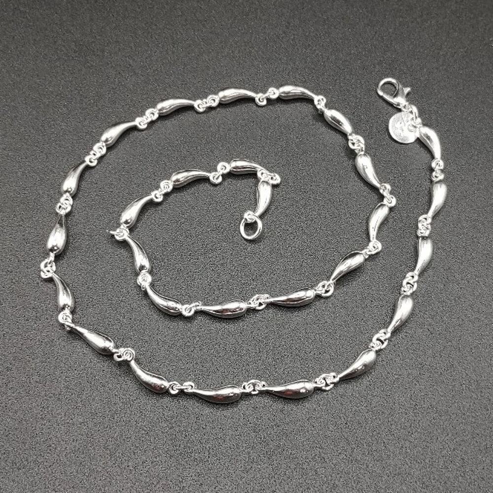925 Silver Necklace Teardrop Lobed Chain Women's Boho Anniversary Birthday Gift